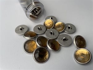 Metalknap - lys brun med sølv kant, 18 mm